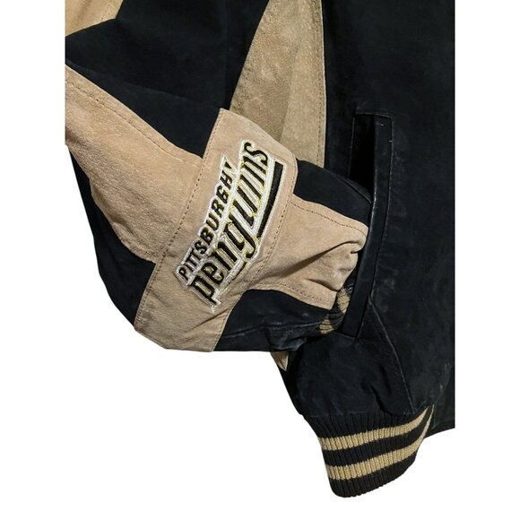 VTG Pittsburgh Penguins Suede Jacket L Bomber Letterman G-III Sports Carl Banks - Picture 5 of 16